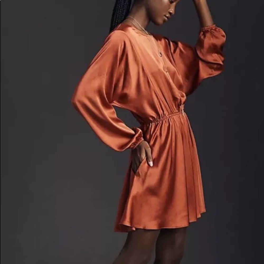 Anthropologie Caballero Long-Sleeve Satin Dress XS